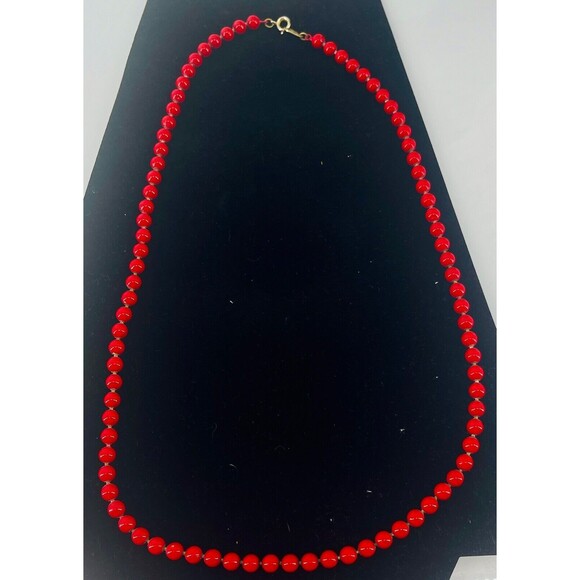 Oops A Daisy Signed Red Enamel Necklace Ball Chain Vintage Beads 25" Strand - Picture 3 of 9